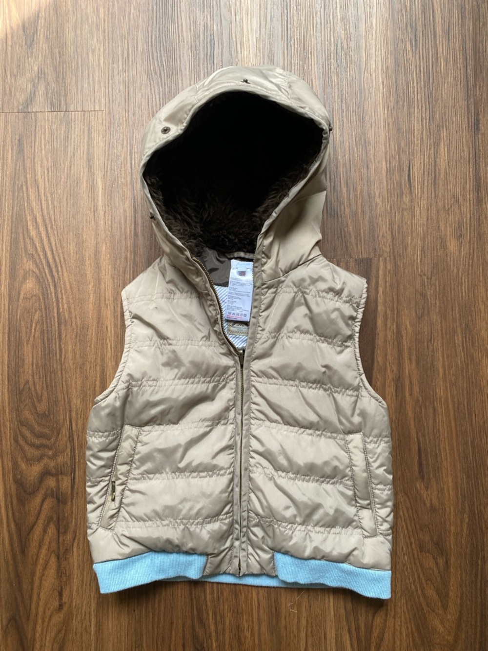 Jacadi | Kids Beige Quilted Vest with Faux-Fur Hood Lining